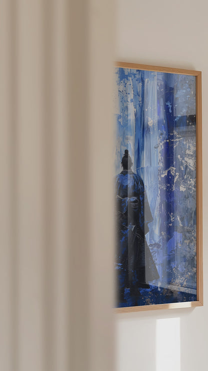 Cobalt Blue Samurai Print - Silver Impasto Poster | Samurai Legacy