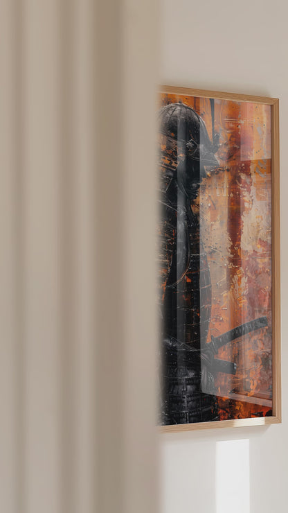 Amber Gold Samurai Print - Texture Oil Painting Poster | Samurai Legacy