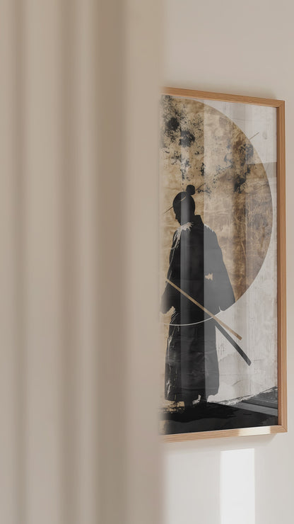 Dual Gold Sphere Samurai Print - Zen Minimalist Poster | Samurai Legacy