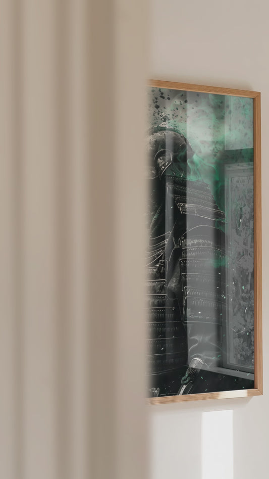 Emerald Ember Samurai Print - Dark Jade Aura Poster | Samurai Legacy
