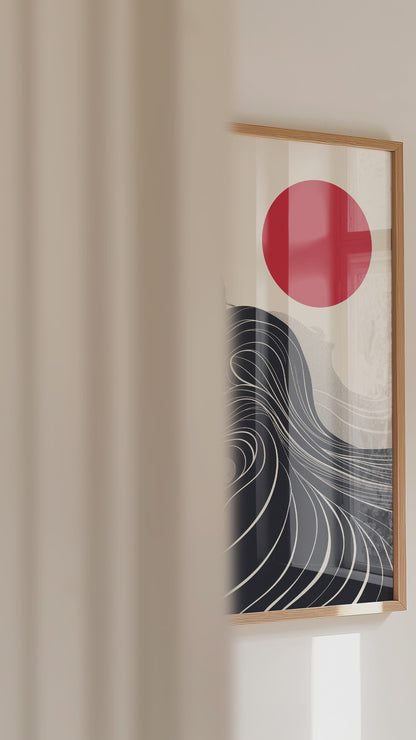 Flowing Wave Samurai Silhouette Print - Ukiyo-e Art | Samurai Legacy